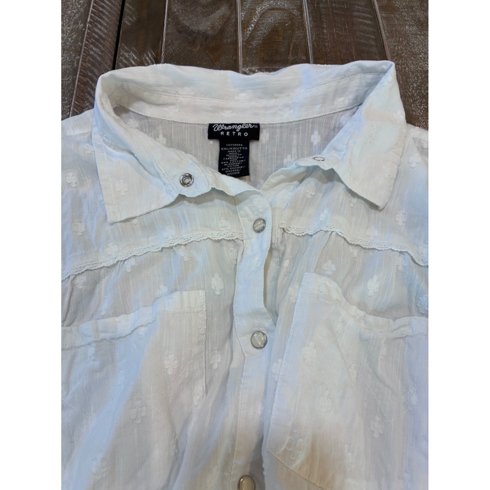 Wrangler‎ Retro Womens Cowgirl Rodeo Cottagecore Smocked Snap Button Top XXL - Picture 3 of 7